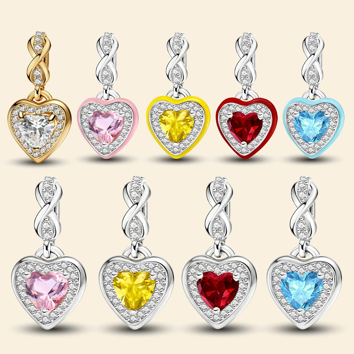 925 Sterling Silber Unendliche Romantik Glänzende Liebesherz-Charms Perlen Passend für Original-Armbänder Feiner Schmuck Geschenk