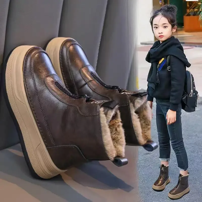 

Новое поступление 2025, зимние зимние сапоги для девочек, утепленная флисовая теплая повседневная короткая хлопковая обувь на толстой подошве