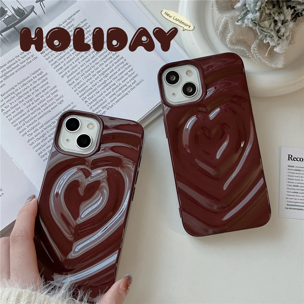 Custodia per telefono con design pieghettato a forma di cuore d\'amore 3D di lusso compatibile per iPhone 13 12 11 14 Pro Max elegante Cover morbida