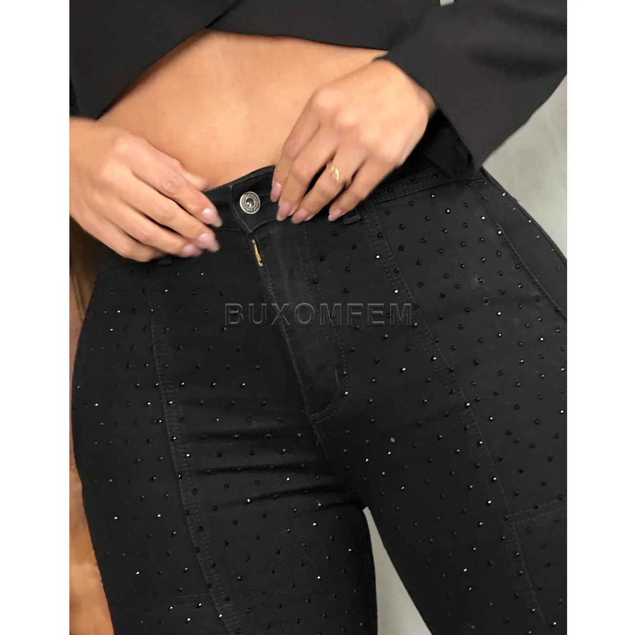 Große amerikanische Retro-Jeans mit Strasssteinen und geradem Bein, schmale Wickelhüften, Bleistifthose, dehnbare Hose mit hoher Taille, Outfit 2025