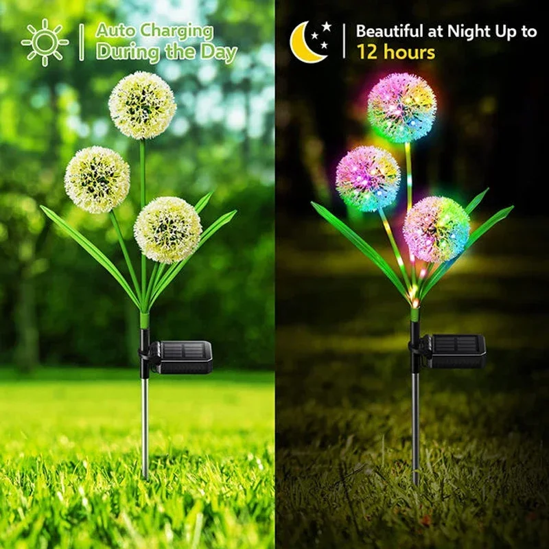 Solar Dandelion Garden Light Solar Light Outdoor Decoration 3 Heads IP65 Waterproof Suitable for Yard Terrace Garden Decoration