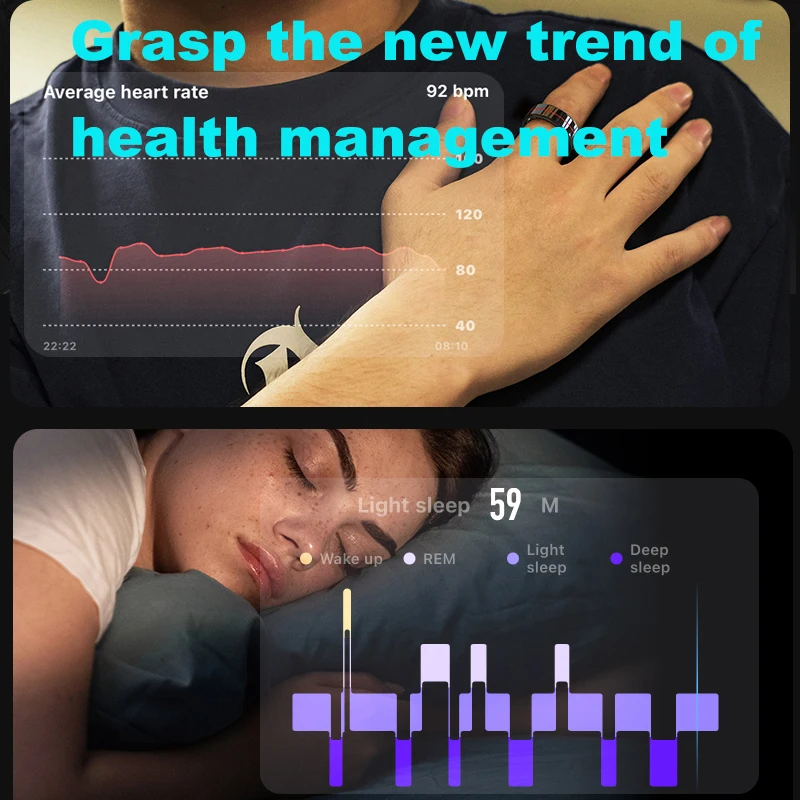 R04 Smart Ring Uomo Donna con custodia di ricarica, cardiofrequenzimetro e ossigeno nel sangue, impermeabile 5ATM, modalità multi-sport per Android IOS