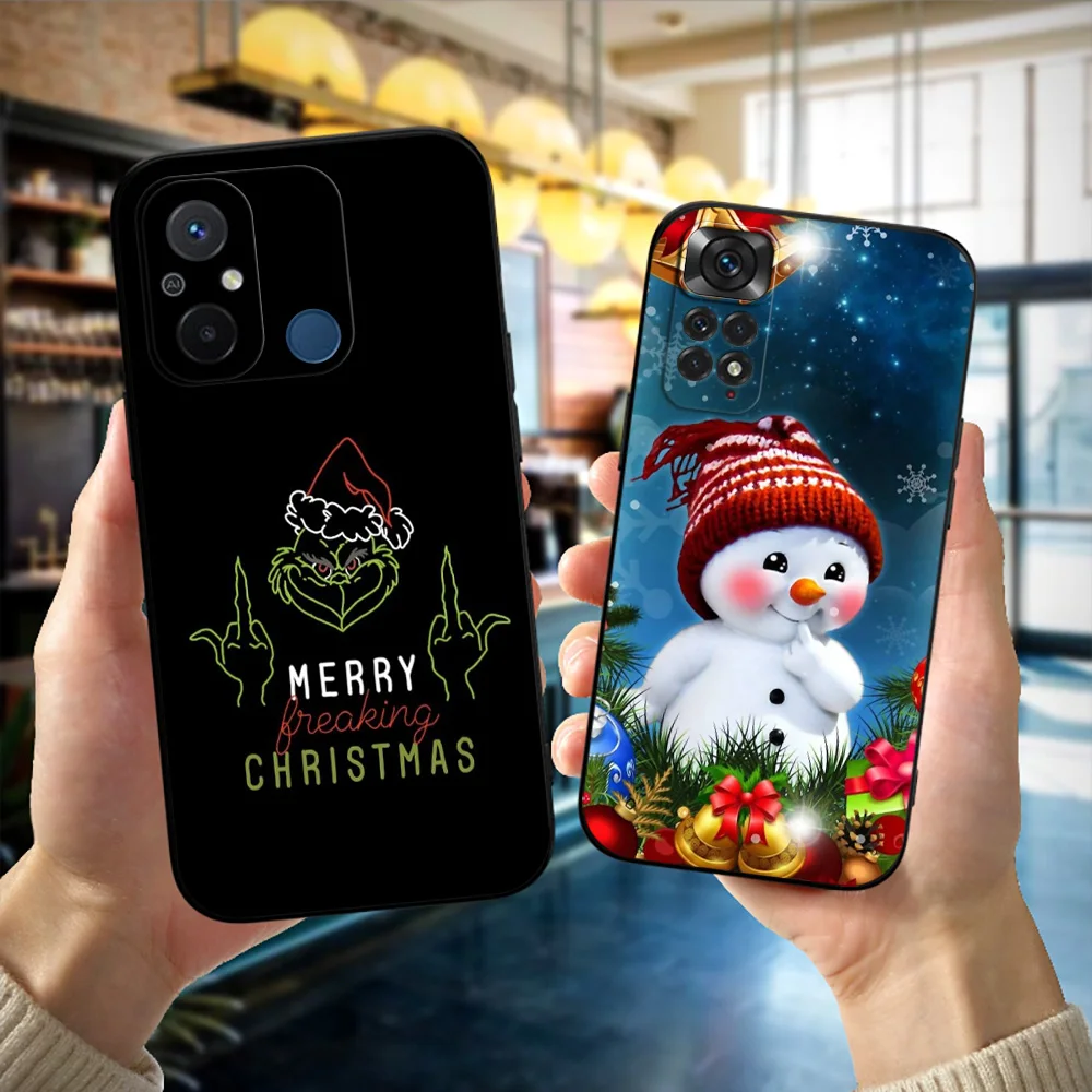 Black Tpu Case For Xiaomi POCO C30 C30S C63 F5 PRO M4 5G M5 M5S 4G redmi K70 A2 A1 PLUS phone cover Christmas Halloween Snowman