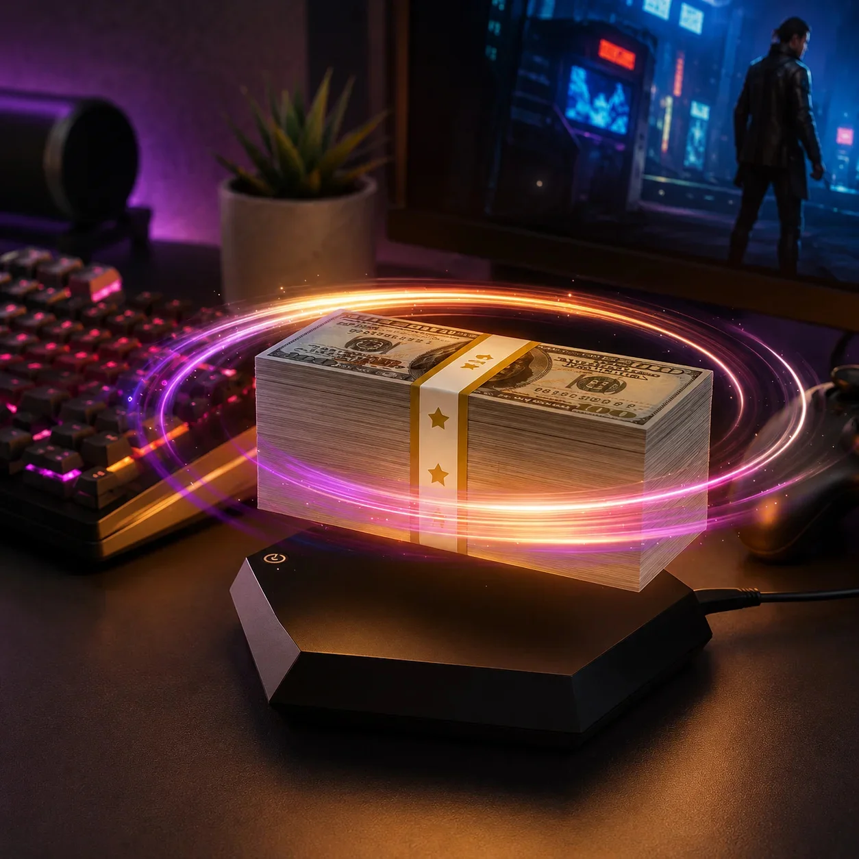 Magnetic Floating US Dollar Money LED Ornament High Tech Levitation Table Decor For Gamers Teens Bedroom Ambient Deco