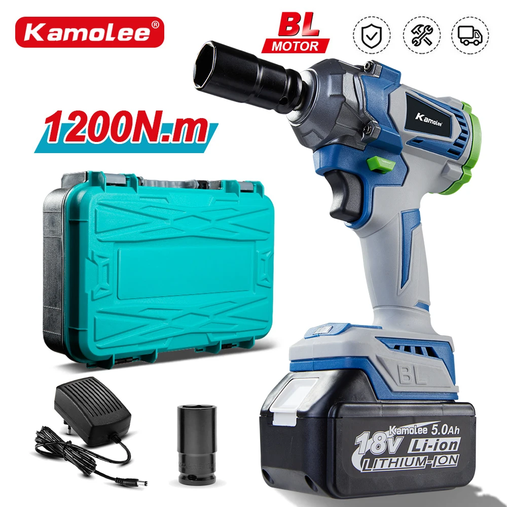 Kamolee 1000NM Brushless 1/2'' Electric Ratchet Wrench 4800RPM Removal Screw Nut Car Repair Power Tool for Makita 18V Battery