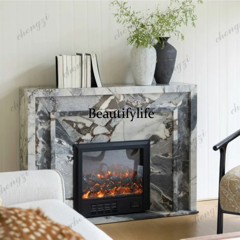 Blue grain, marble feeling simulation fire intelligent fireplace solid wood storage