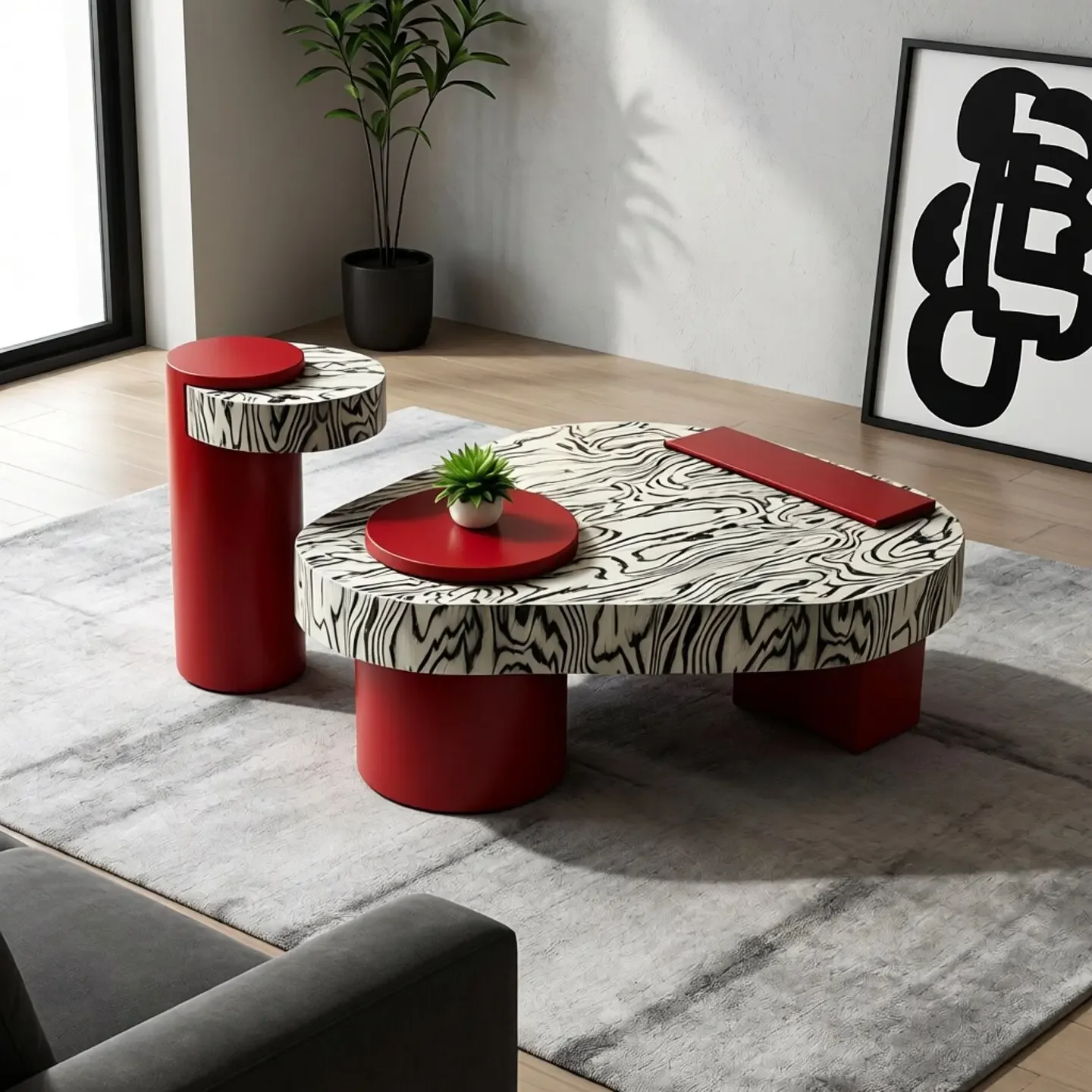 Painted coffee table living room special-shaped black and white tree pattern living room household tea table
