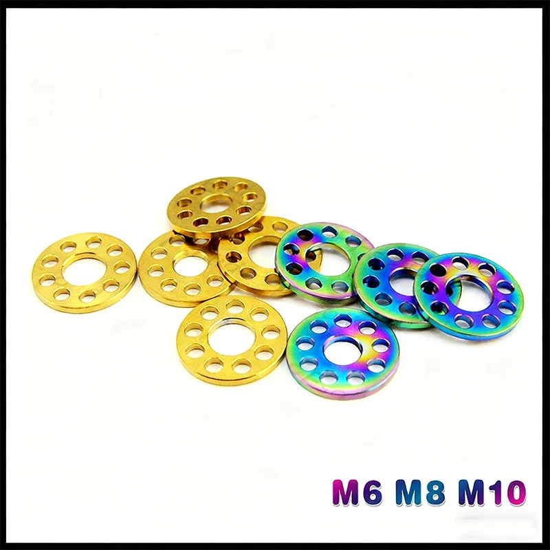 1/2/5/8/10pcs M6 M8 M10 Titanium Alloy Drilling Gasket Nine Holes Flat Pad Motorcycle Decoration Bolt Screw Washers