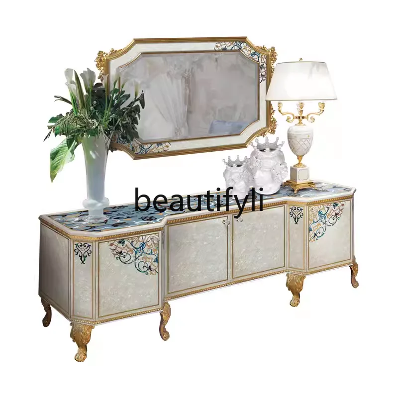 

French solid wood shell parquet TV cabinet luxury dining side cabinet classical living room locker
