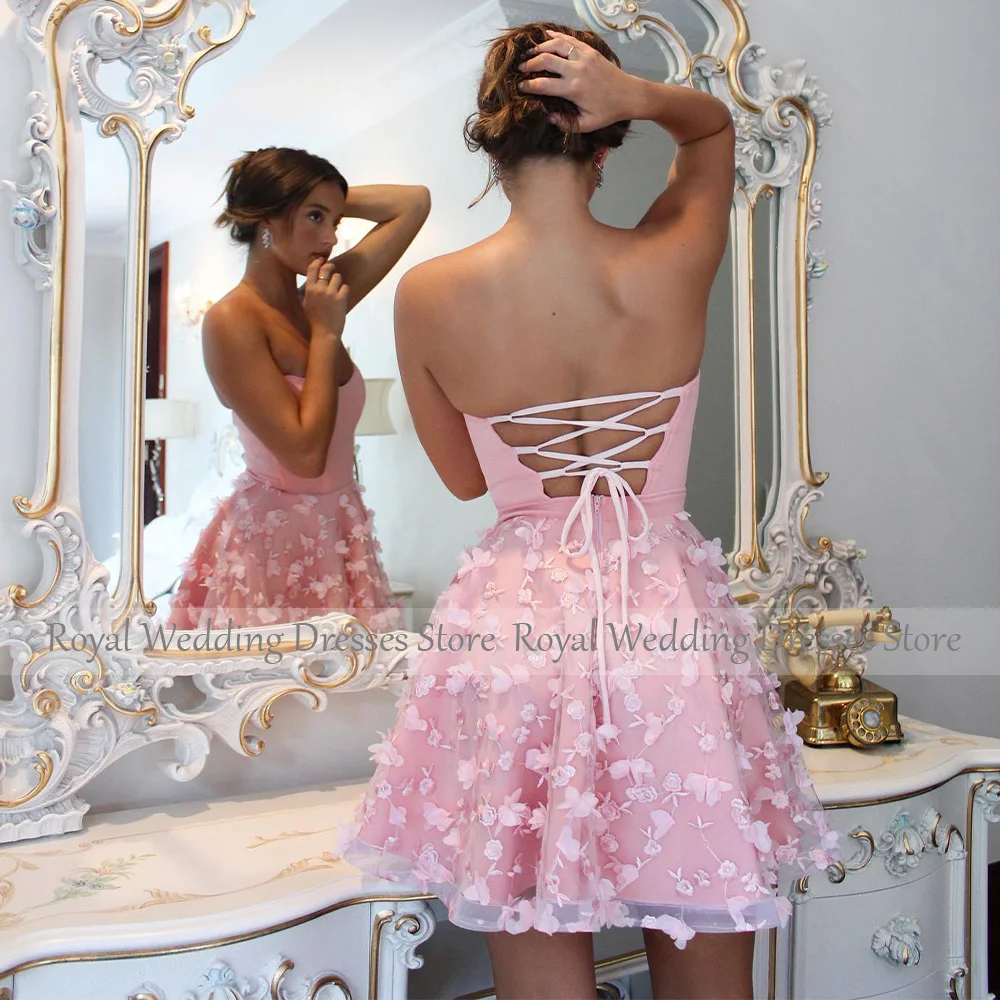 Vestidos de Fiesta de noche de encaje azul cielo claro, una línea, cuello en V, vestidos de cóctel para mujer, Mini Vestido corto de graduación con cordones sin espalda