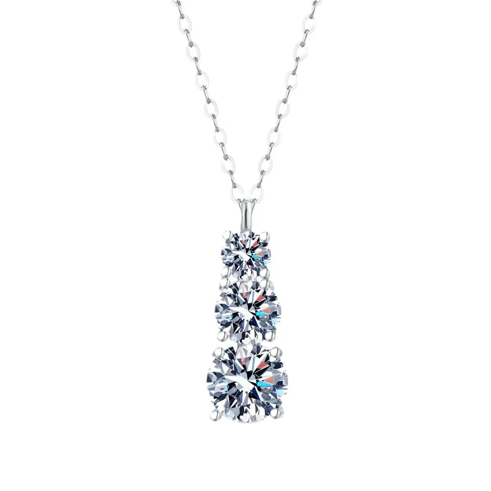 

S925 Sterling Silver High-Grade Luxury Simple Fashion Three Diamond Pendant Necklace Trendy for Engagement Wedding or Party