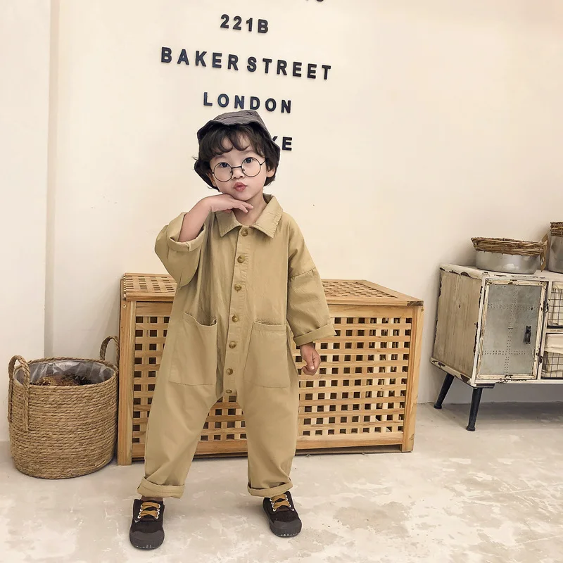 Children Long Sleeve Jumpsuit Baby Overall Pants Korean Fashion Kids Clothes 2024 Spring Boys Girls Toddlers Rompers Jumpsuits