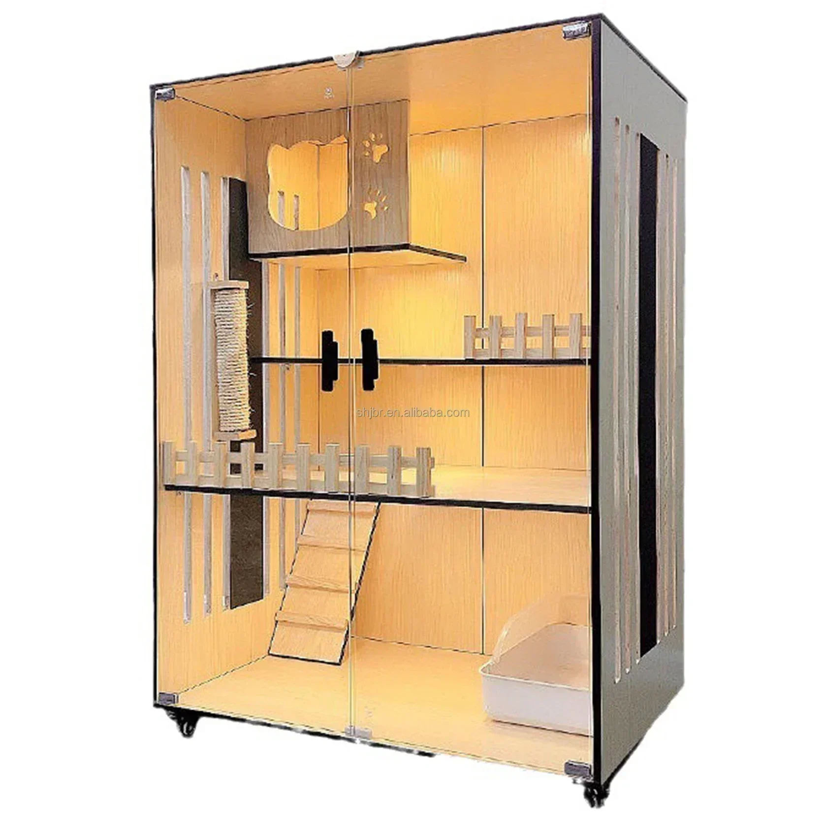 For Solid Wood Cat Cage Indoor Two-layer Cat Cabinet Kitten Nest Kitten House Display Cage Three-layer Cat Villa Large Capacity