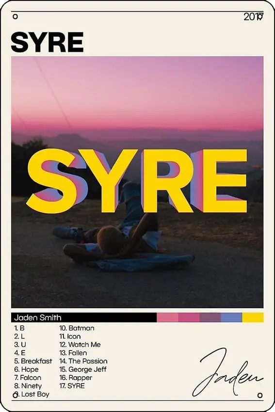 Jaden Smith - SYRE Poster Metal Tin Sign 12 X 8 Inch Funny Man Cave Home Office Bar Decor