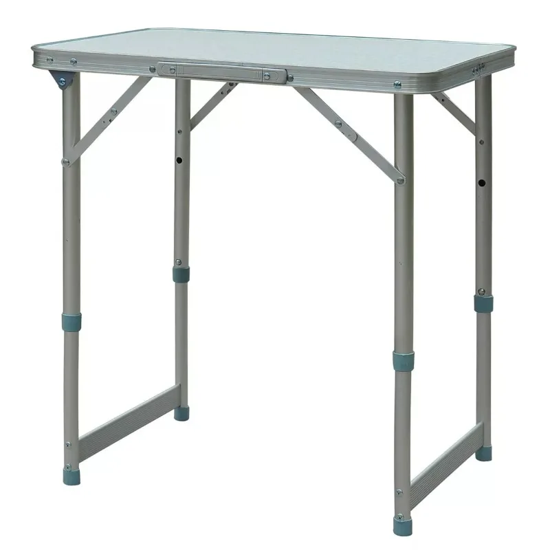 US Aluminum Lightweight Portable Folding Easy Clean Camping Table With Carrying Handle height settings at 21.5