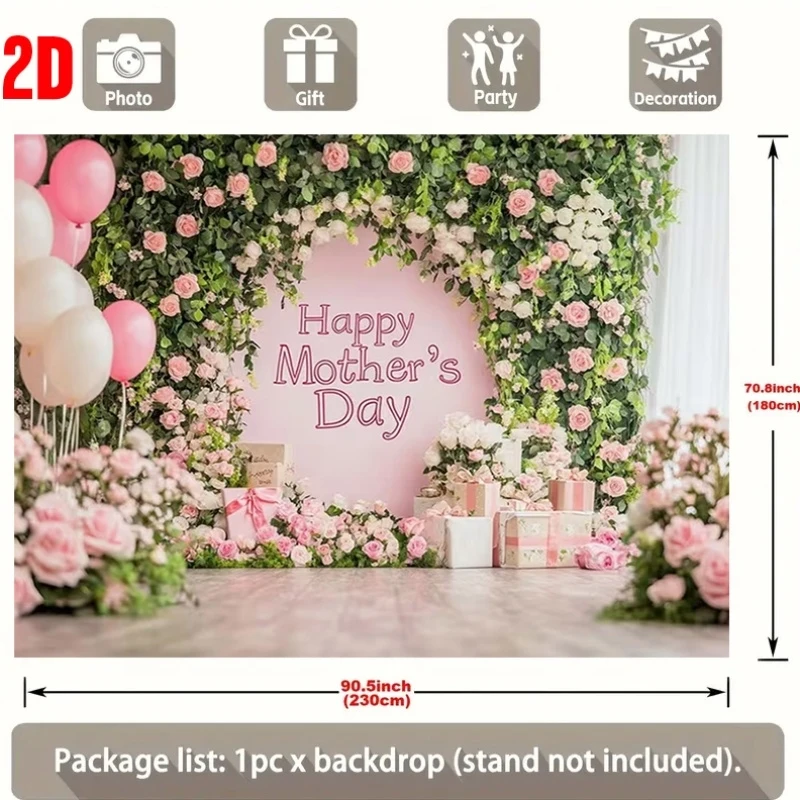 VIKAMA Mother's Day Gift, Floral Wall Tapestry Pink Flowers Photo Booth Backdrop, Home Wall Decor for Holiday