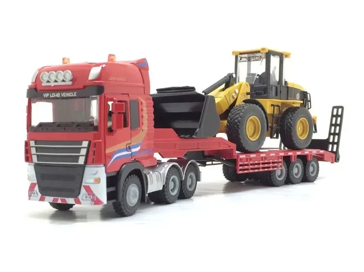 1:50 Flatbed Trailer Trucks Toy Alloy Trailer Roller Excavator Loader Truck Model Transportation Car Boys Digger Forklift gift