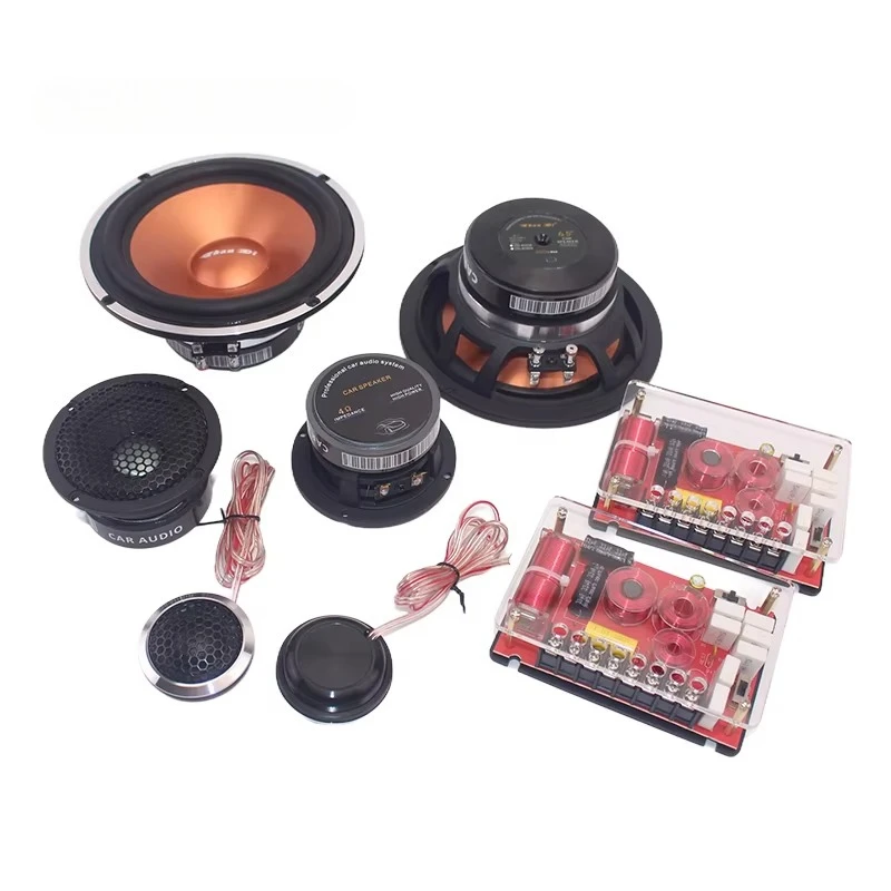 Factory 6.5 Inch RMS power 80W 3-Way Aluminum Component Car audio Speaker sets with 2*tweeter+Midrange speakers & crossovers*2