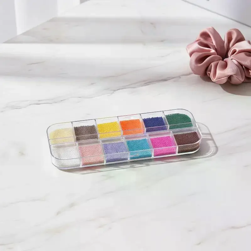 Mini Nail Art Beads 12 Grid Vibrant Multicolor Nail Decor for Home DIY Manicure Art Craft Salon Nail Creation