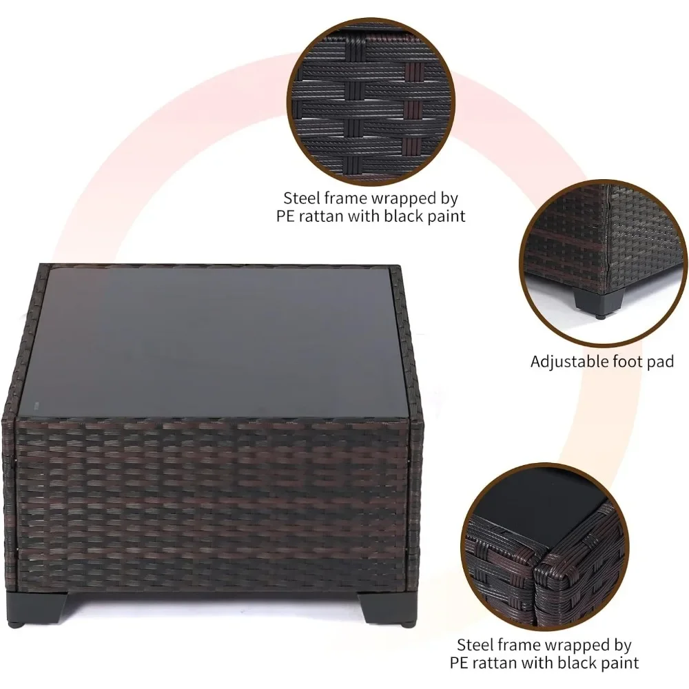 Mobília do pátio ao ar livre Define com mesa de chá, conversa do Rattan, conjunto secional, tecelagem manual, sofá do pátio de vime, 7 pcs