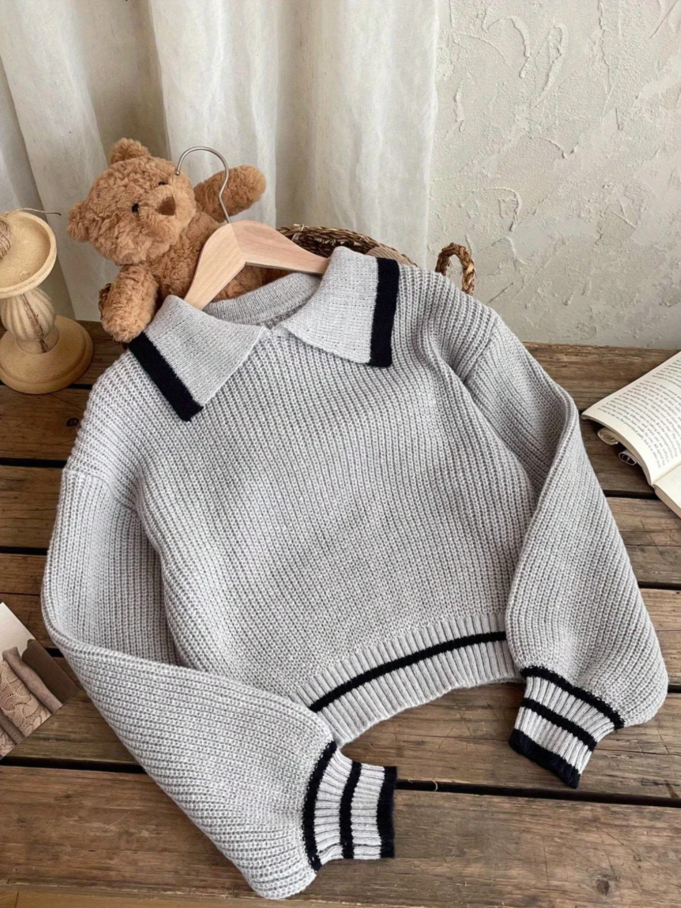 سترة كاجوال فضفاضة بأكمام طويلة وياقة مقلوبة من Tween Girls، للخريف/الشتاء #1