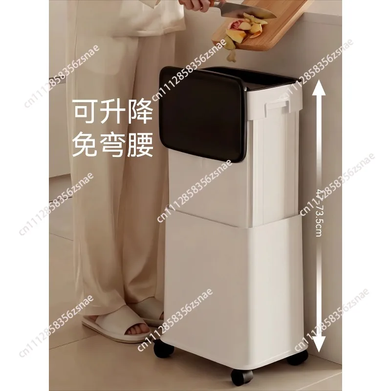 Kitchen trash can household 2026 new large capacity with flip cover no bending high removable and liftable