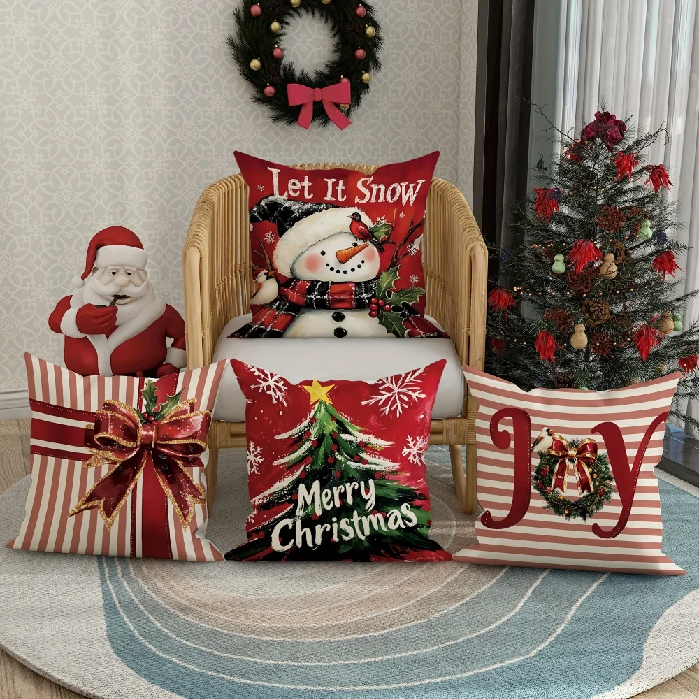

1pcs Holiday Christmas Pillowcase: Snowman Tree Joy and Snow Design Suitable for Living Room Sofa and Bed Decoration No Lining