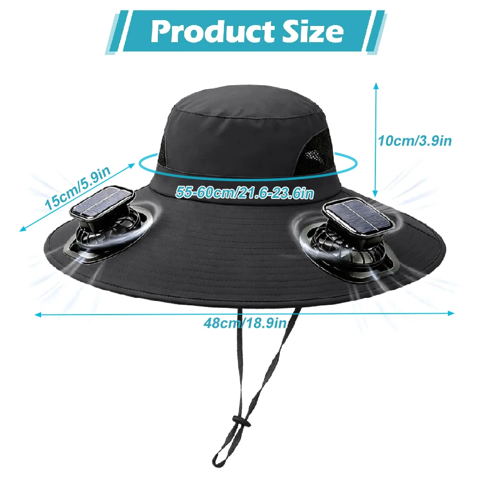 Lightweight Solar Cooling Fan Bucket Hat UV Protection Sun Hat for Summer Hiking Fishing Camping Beach Travel