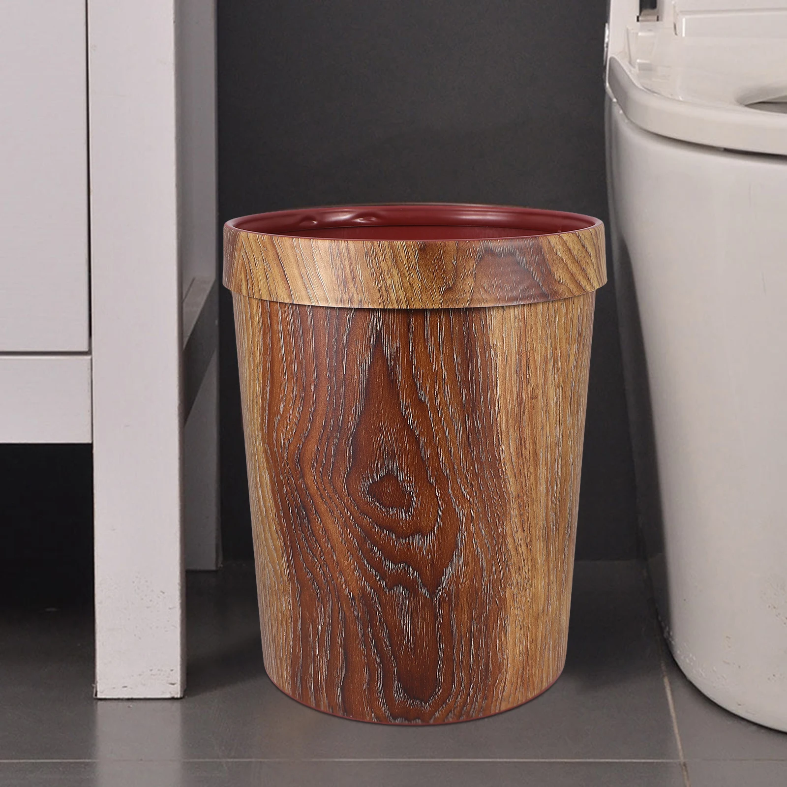 

1pc Wood Grain Trash Can 10L Small Waste Basket for Bathroom Kitchen Bedroom Office Home Rubbish Container Vintage Design