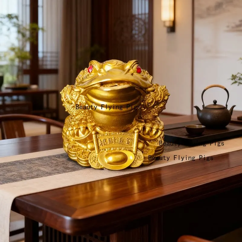 1pc Resin Toad Ornament, Golden Toad Animal Ornament, Home Decoration, Absorbing Wealth Toad, Resin Animal Simulation Model