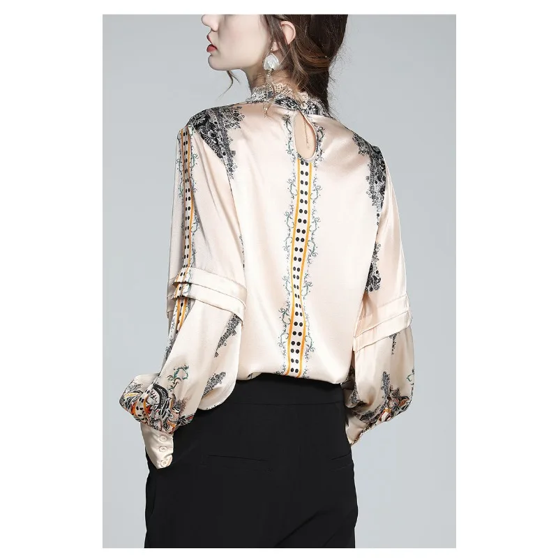 Silk Blouse Luxury Brand Designer Clothing Women Shirts Lace Collar Long Sleeve Vintage Office Lady Blouse Print Women Clothing