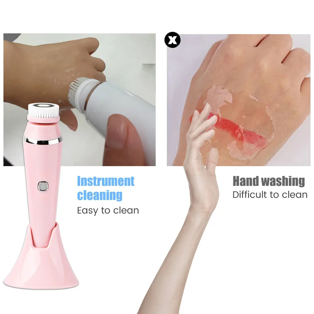 4 in 1 Electric Facial Cleansing Brush Sonic Waterproof Rotate Rechargeable Face Cleaning Tool Pore Cleaner Facial Skin Machine