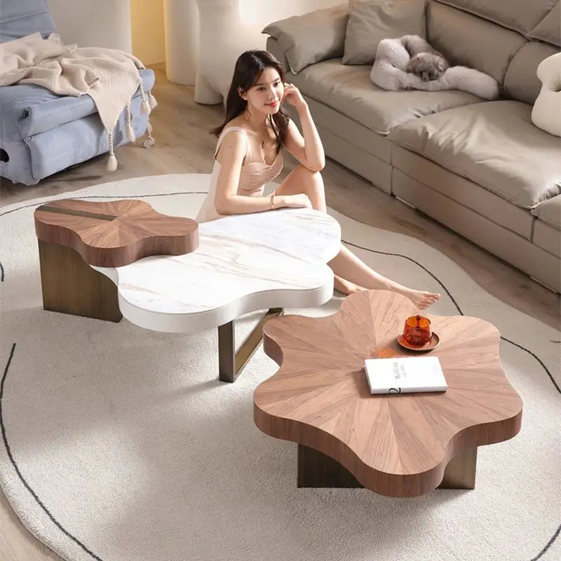 Italian Irregular Living Room Small Flat Solid Wood Coffee Table Creative Simple Modern Coffee Table Set Living Room