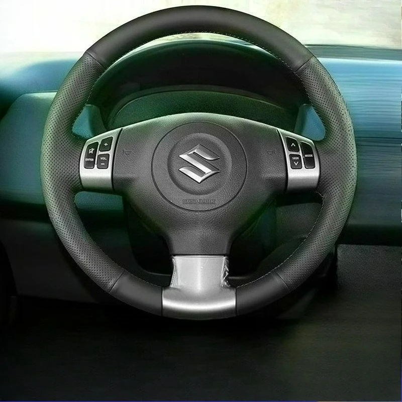 

Сшитый вручную ремонт, износостойкий, нескользящий черный кожаный чехол на руль автомобиля для Suzuki SX4 Alto Old Swift Opel Agila