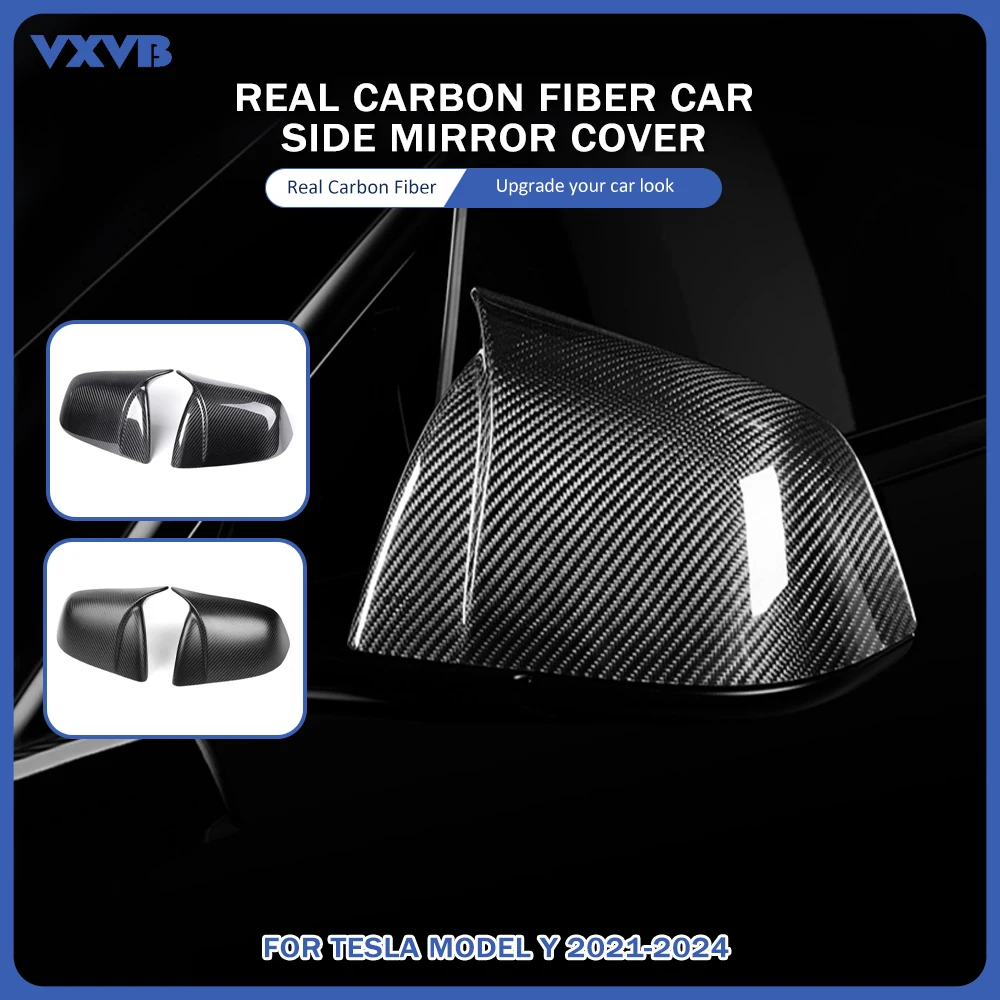 

1Pair Real Carbon Fiber Car Side Door Mirror Cover For Tesla Model Y 2021-2024 Sides Rearview Cover Auto Exterior Accessories