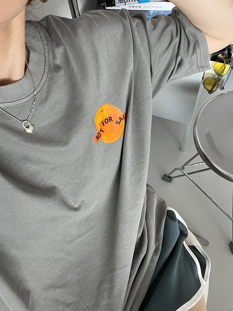 

5Eleven Waed Cotton Comfortable Loose Fit T-irt Fruit Color Print Large Pattern Retro Sle Commute Casual Women Top