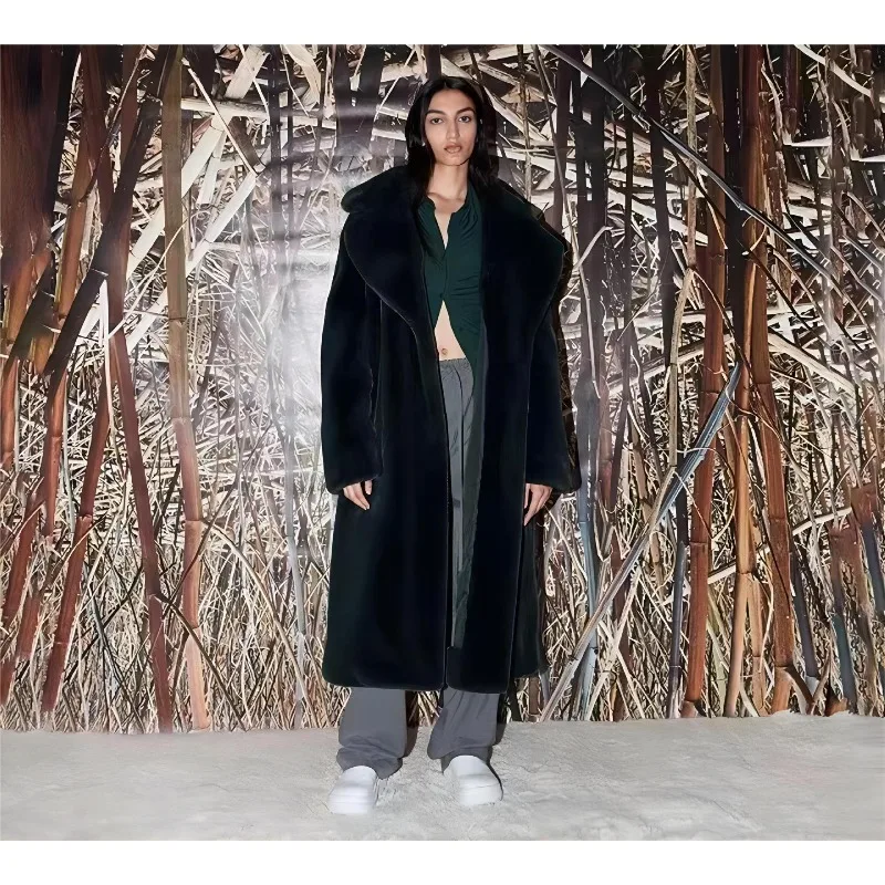 Nuevos productos transfronterizos de otoño, abrigo de piel de imitación, traje con cuello de algodón, abrigo largo grueso de felpa, gabardina cómoda para mujer