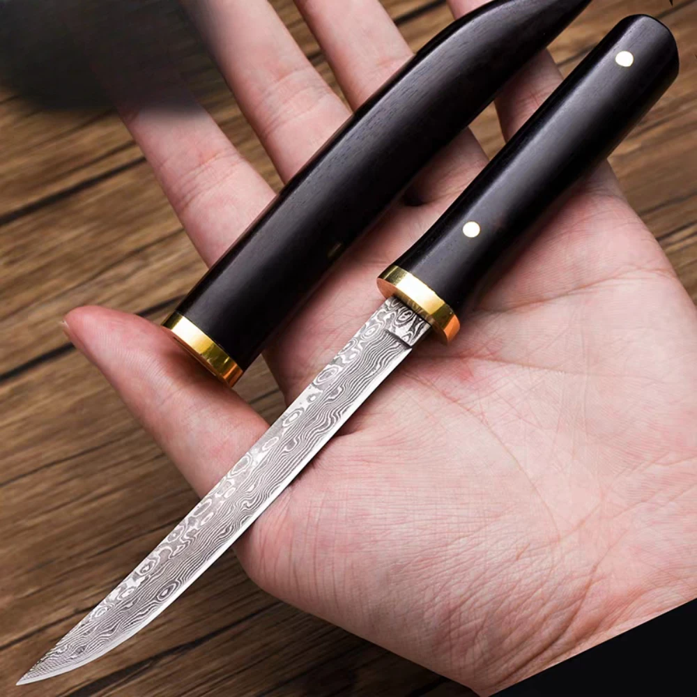 

Мини-легкий нож для фруктов из дамасской стали, уличный тактический боевой мини-прямой нож для самообороны, каждый день, носить с ножнами