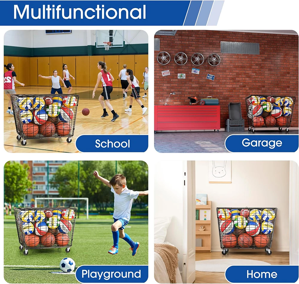 맞춤형 차고 스포츠 장비 정리대 공 보관함 공 스포츠 보관 카트 바구니 및 후크 포함