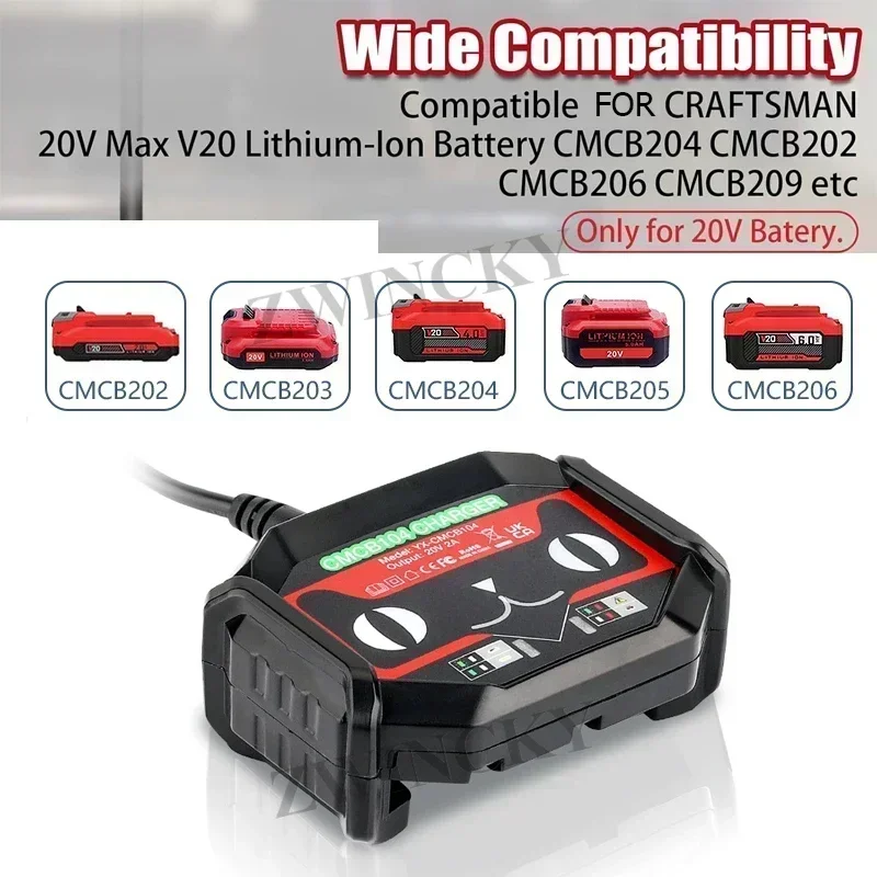 Split lithium battery charger for Craftsman 20v lithium battery CMCB202 CMCB204, optional US and European plugs