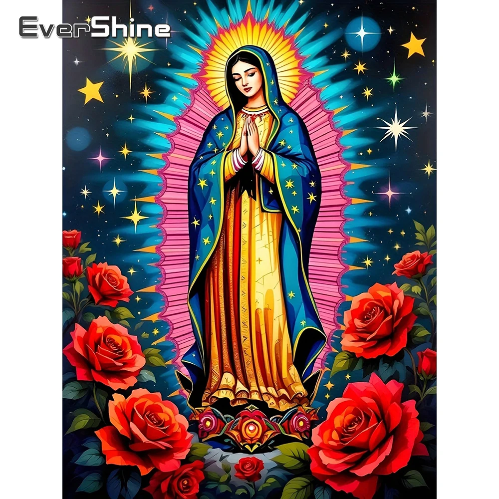 

Evershine Diamond Mosaic Religious Figures Full Square Picture Embroidery Virgin Mary Rhinestones Painting Rose Decor For Home