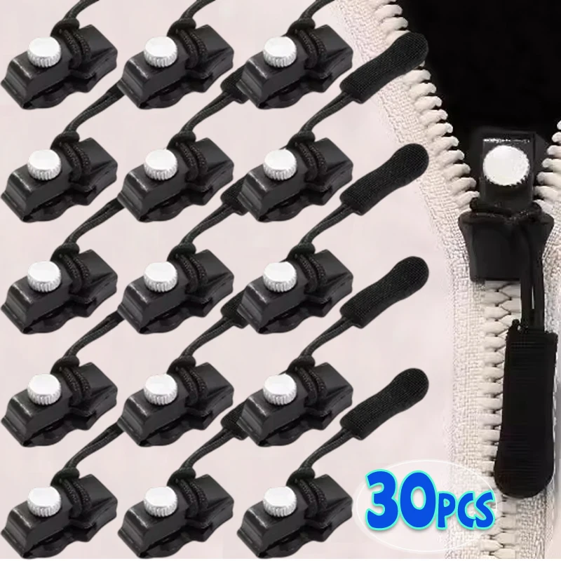 30pcs Universal Zipper Repair Kit Quick Detachable Zipper Head Replacement Zipper Slider Pull for Jacket Bags Coat Free Sewing