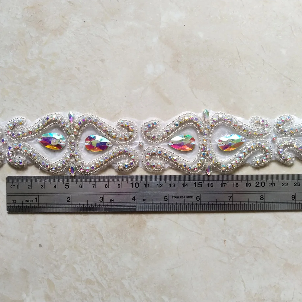 Hot Sale 1yard Crystal AB Rhinestone Chain Bridal Sash Rhinestone Trim Flower Applique Wedding DIY Accessories LSRT102-1