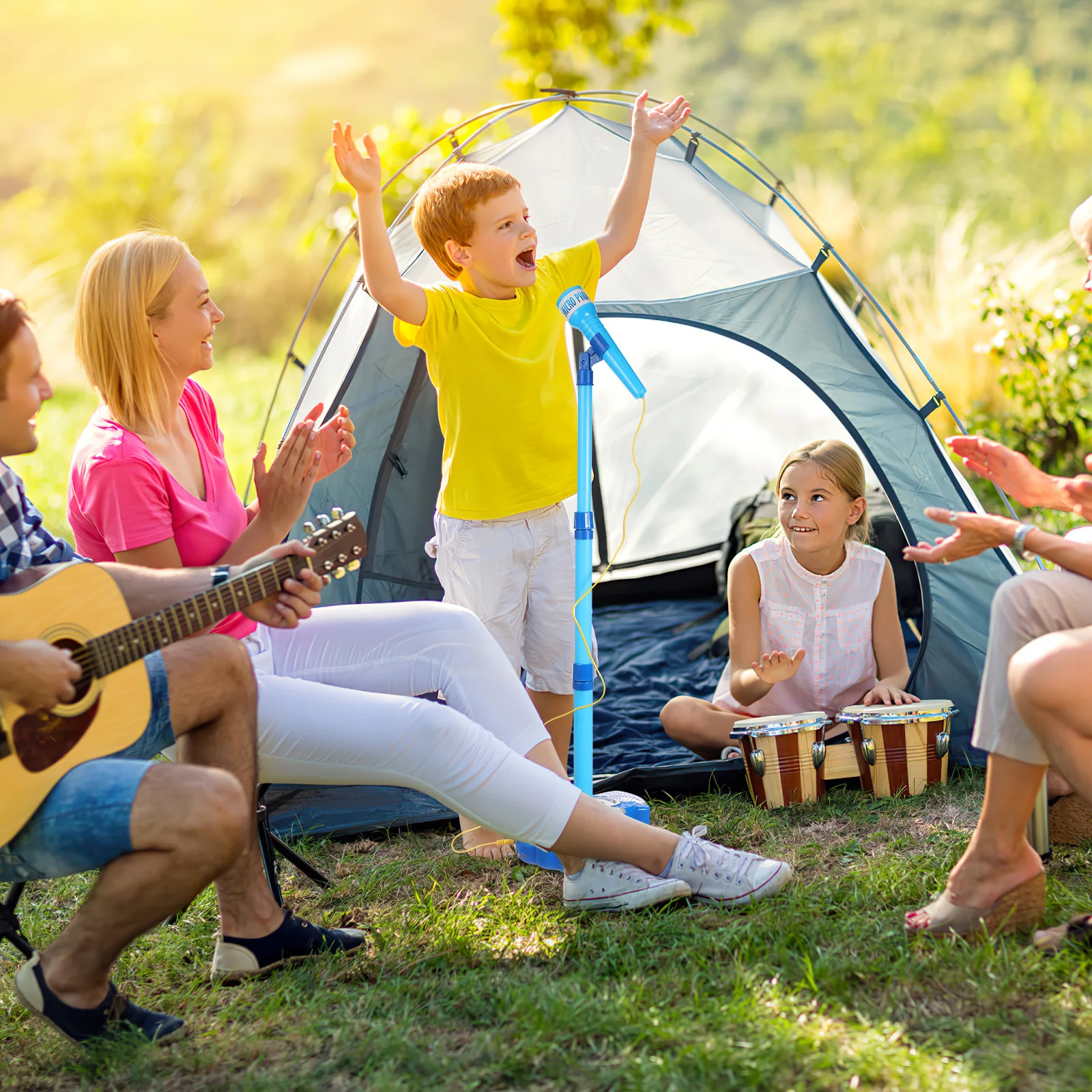 ميكروفون للأطفال باللون الأزرق التعليمي المبكر للفتيات والأولاد يطور الإبداع والتفكير والإدراك بالألوان