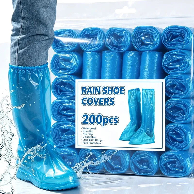 Durable Long Disposable Shoe Covers Unisex Waterproof Non Slip Rain Boots Outdoor Hiking Camping Travel Rainy Elastic Top