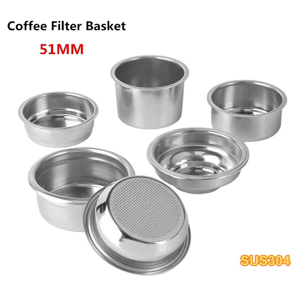 Filtro de Café de Acero Inoxidable de 51 mm, Repuesto para Portafiltro sin Fondo, Compatible con Máquinas de Espresso Delonghi Serie EC, Accesorios para Baristas