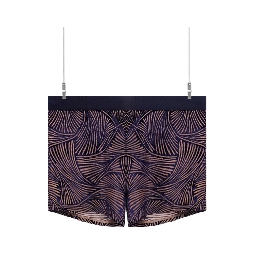 Men Retro Flocking Floral Print Ice Silk Trunks Underwear Boxer Shorts Flocked Print Mesh Boxer Shorts Bulge Pouch Underwear