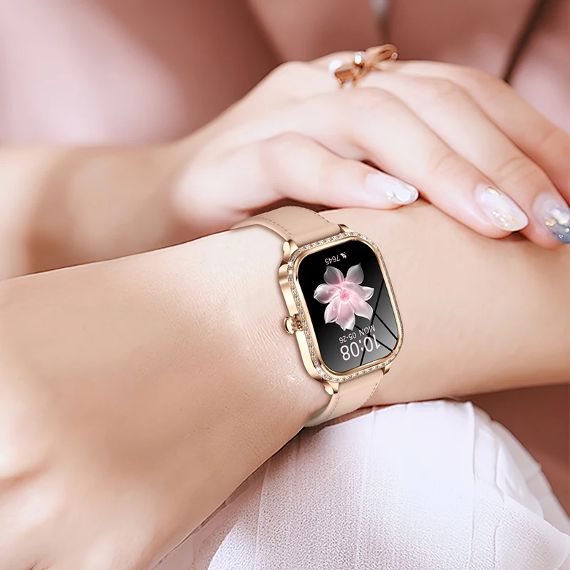 ساعة ذكية جديدة للنساء 1.75 بوصة HD شاشة معدل ضربات القلب الرياضة اللياقة البدنية IP68 مقاوم للماء BT دعوة 100 + وضع رياضي ساعة ذكية للسيدات هدية