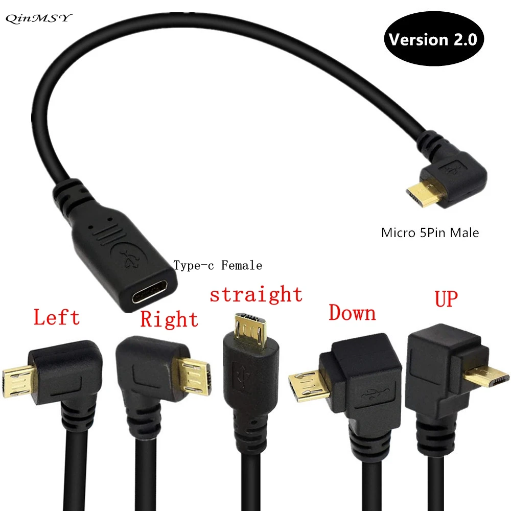 Micro&Mini Type C Cable Male To USB 3.1 Type C Female Right & Left Angle Mini USB 2.0 Data Adapter Converter 3A Charging Cable