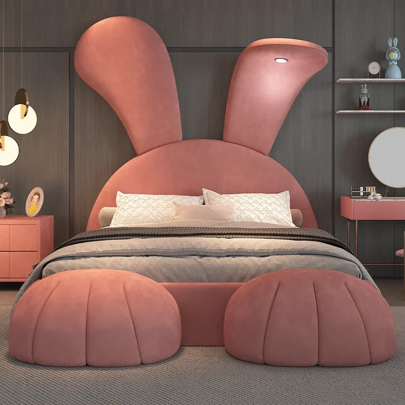 

180x200cm Nordic modern full marriage bedrooms bedroom furniture Children's bed girl princess bed singlebed big ears rabbitbed